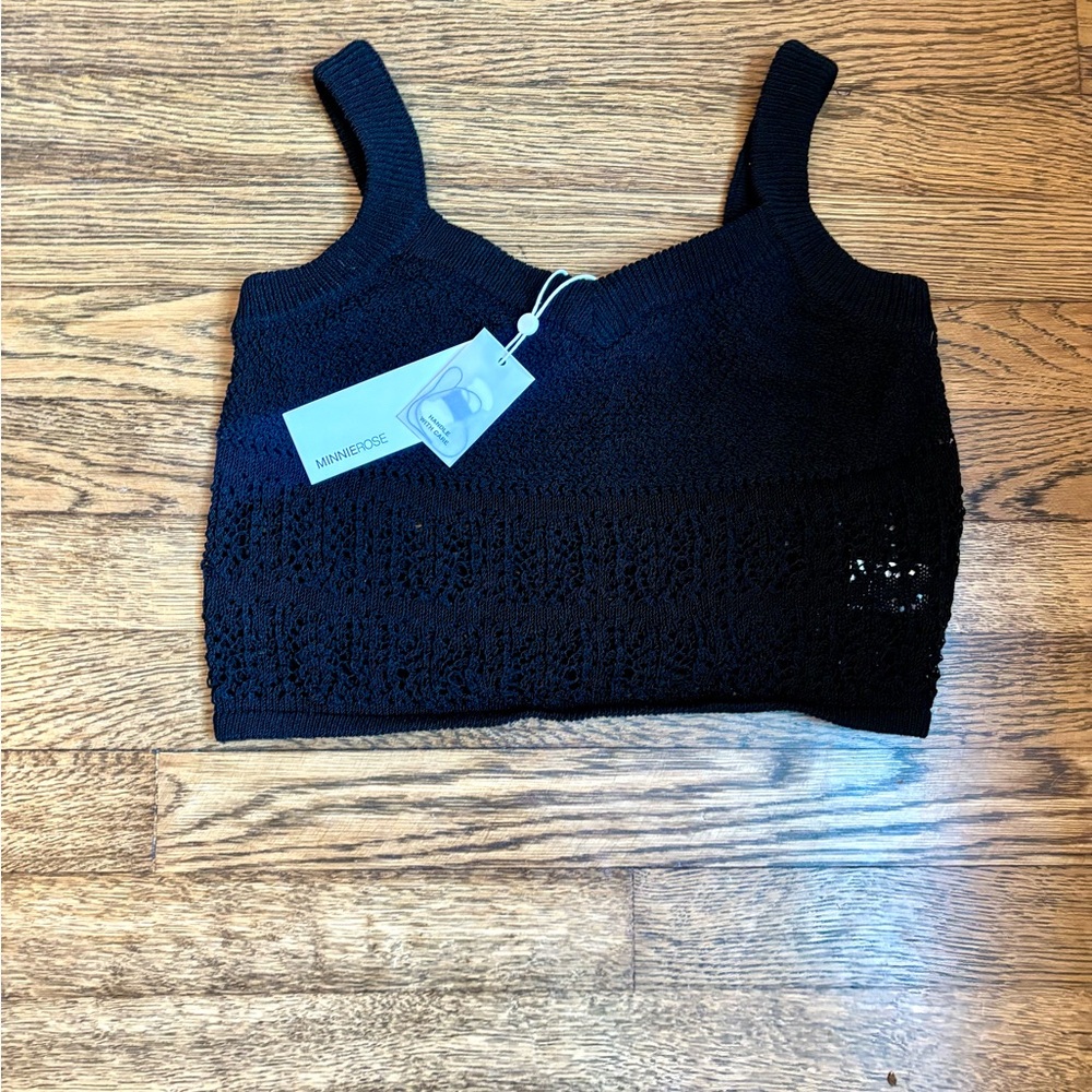 Minnie Rose Black Sleeveless Fitted Crop Tank Top